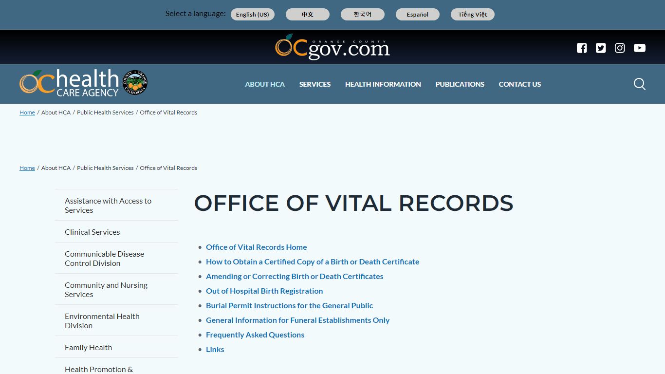 Office of Vital Records | Orange County California - Health Care Agency