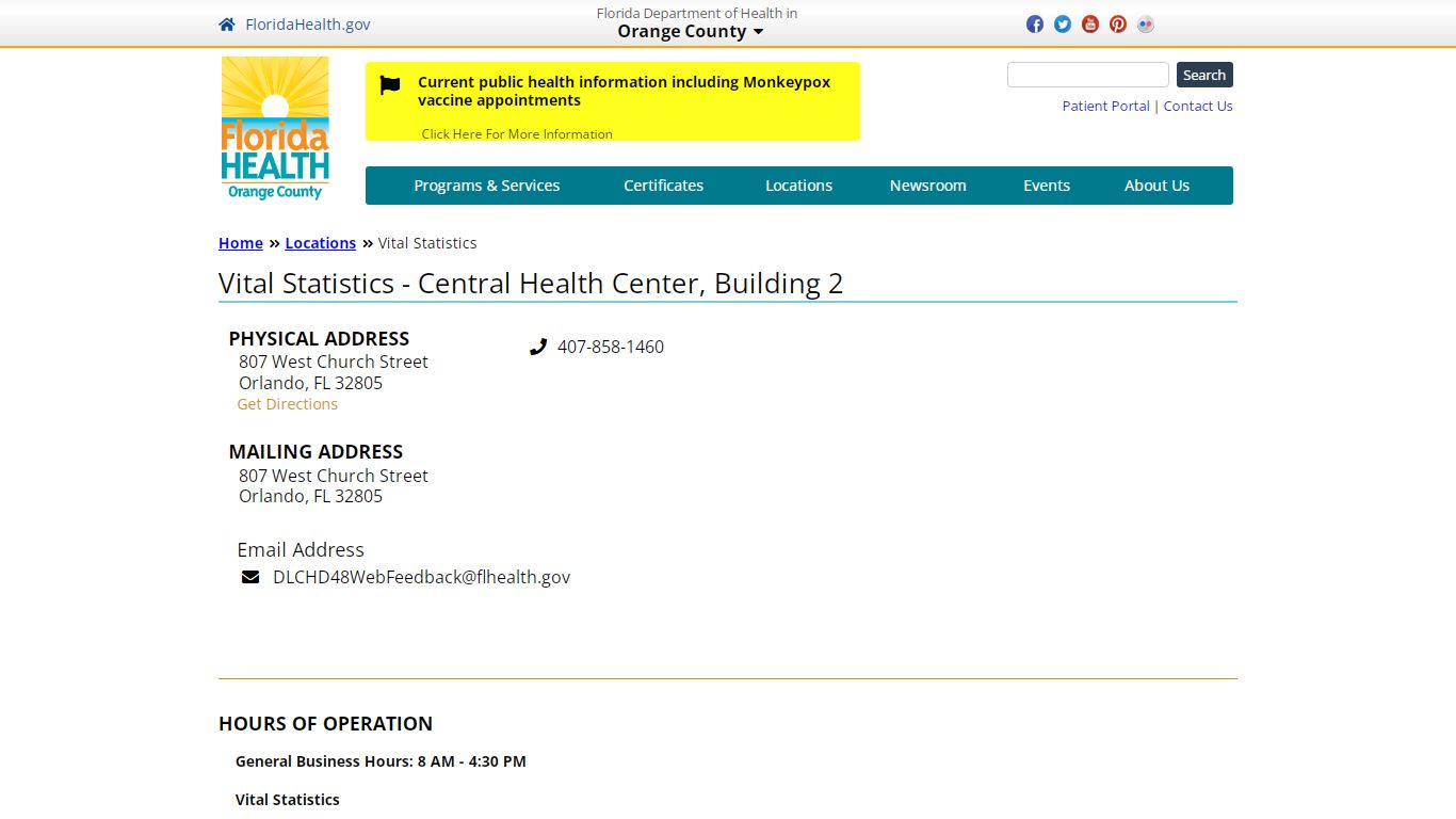 Vital Statistics | Florida Department of Health in Orange